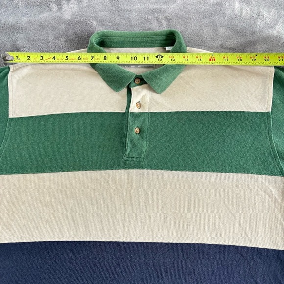 Varsity Prep Striped Men's Polo Shirt Green Blue Cream Short Sleeve Casual Large - Picture 6 of 11
